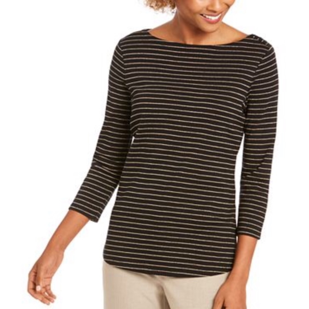 Charter Club 3/4 Sleeve Sparkly Boatneck Top